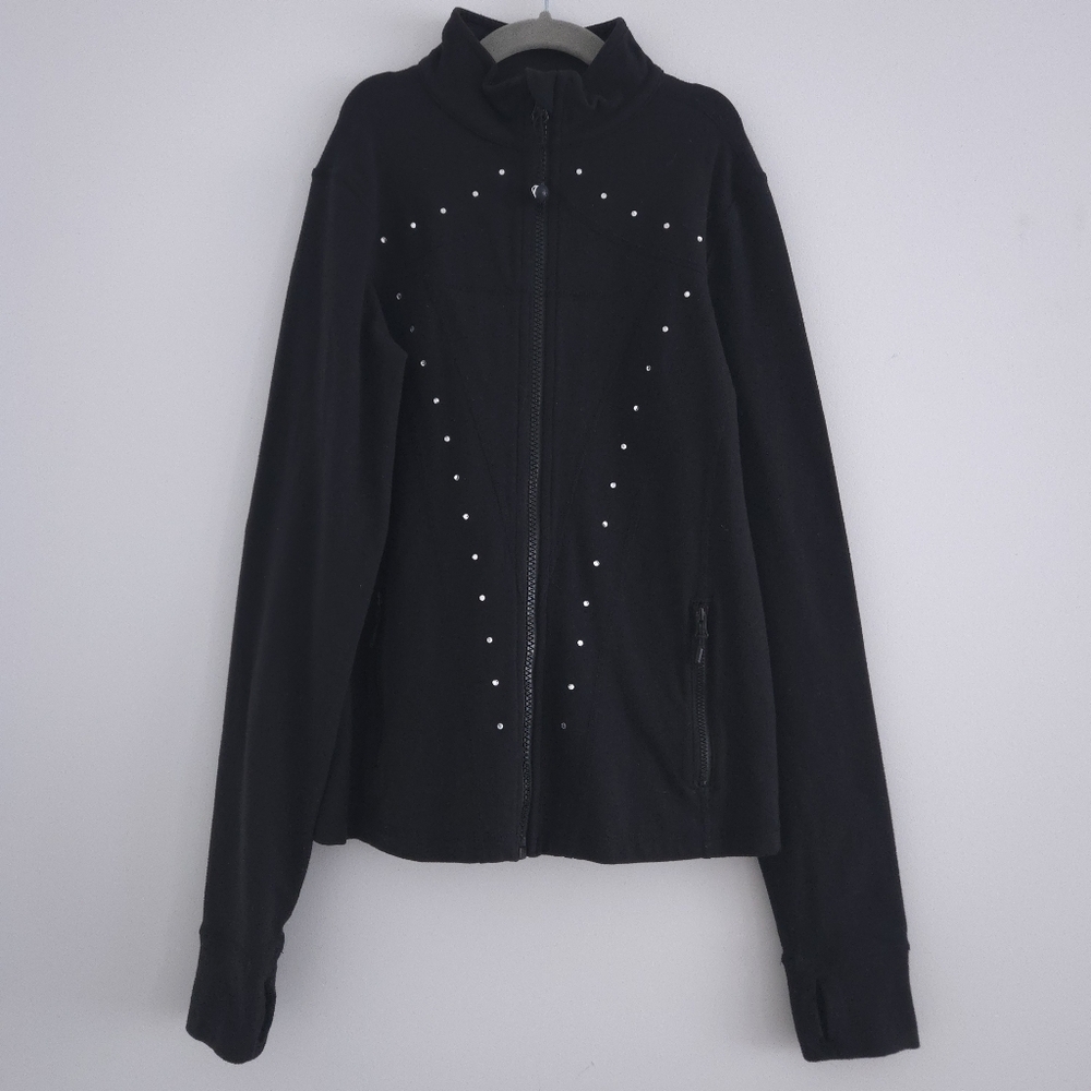 Ivivva By Lululemon Black Rhinestone Zip Up Jacket size 12